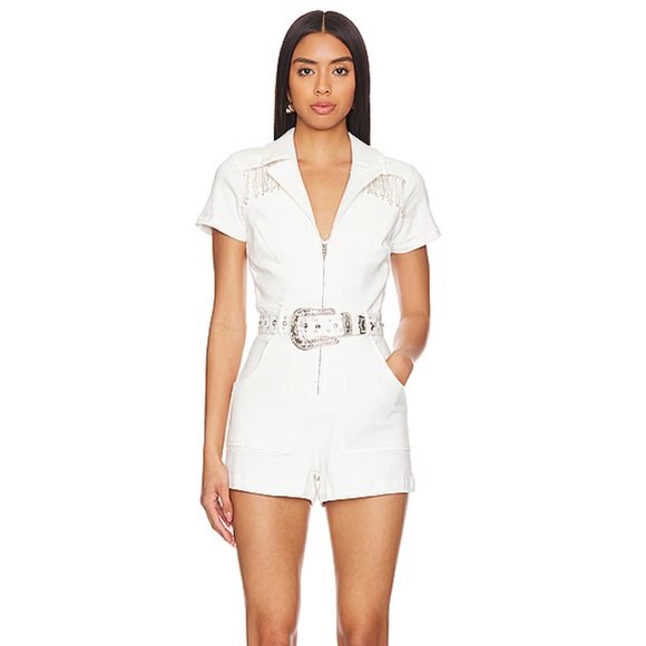 Show Me Your Mumu Outlaw Romper in White Rhinestone XL - Picture 2 of 9